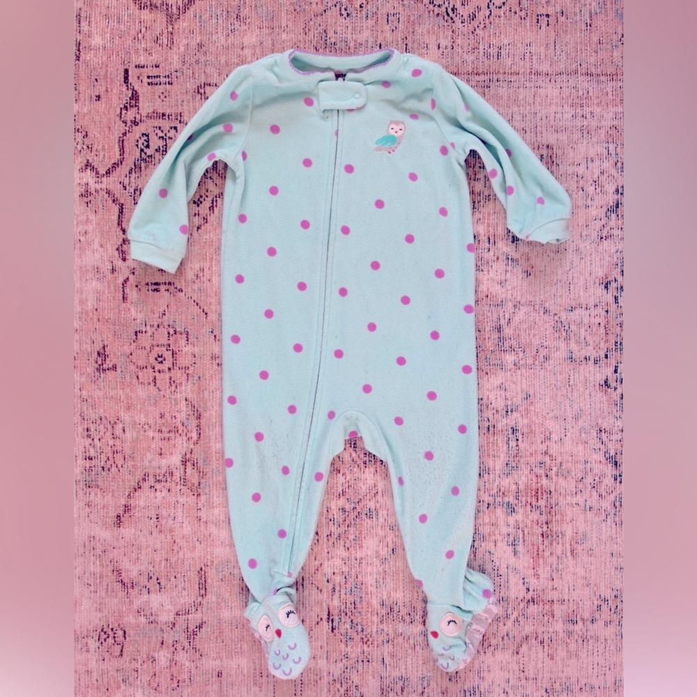 Carters baby girl aqua fleece pajamas 12 months owl